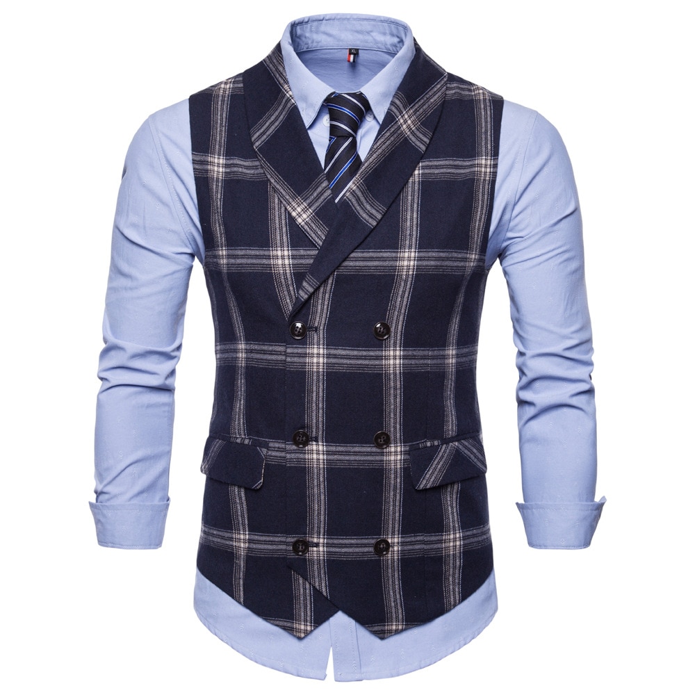 Klassisk rutete dressvest herre slim fit dobbelspent vest vest herre business bryllup smoking vest gilet homme