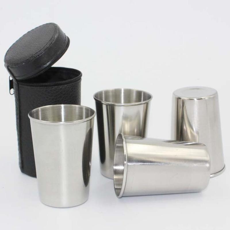 70ml/150ml sprit metallkopp rostfritt stål litet glas 4 koppar plus drickskopp set campingsprit vinglasset kaffemugg
