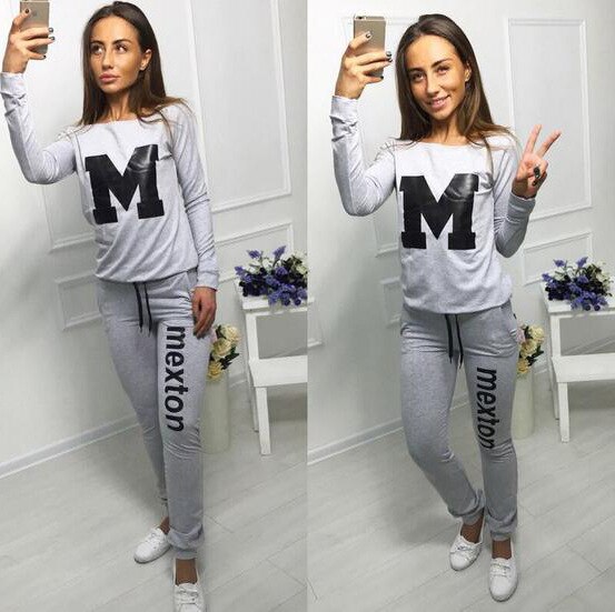 Suit Set Women Tracksuit Two-piece Style Outfit Sweatshirt Sport Wear: black / XL