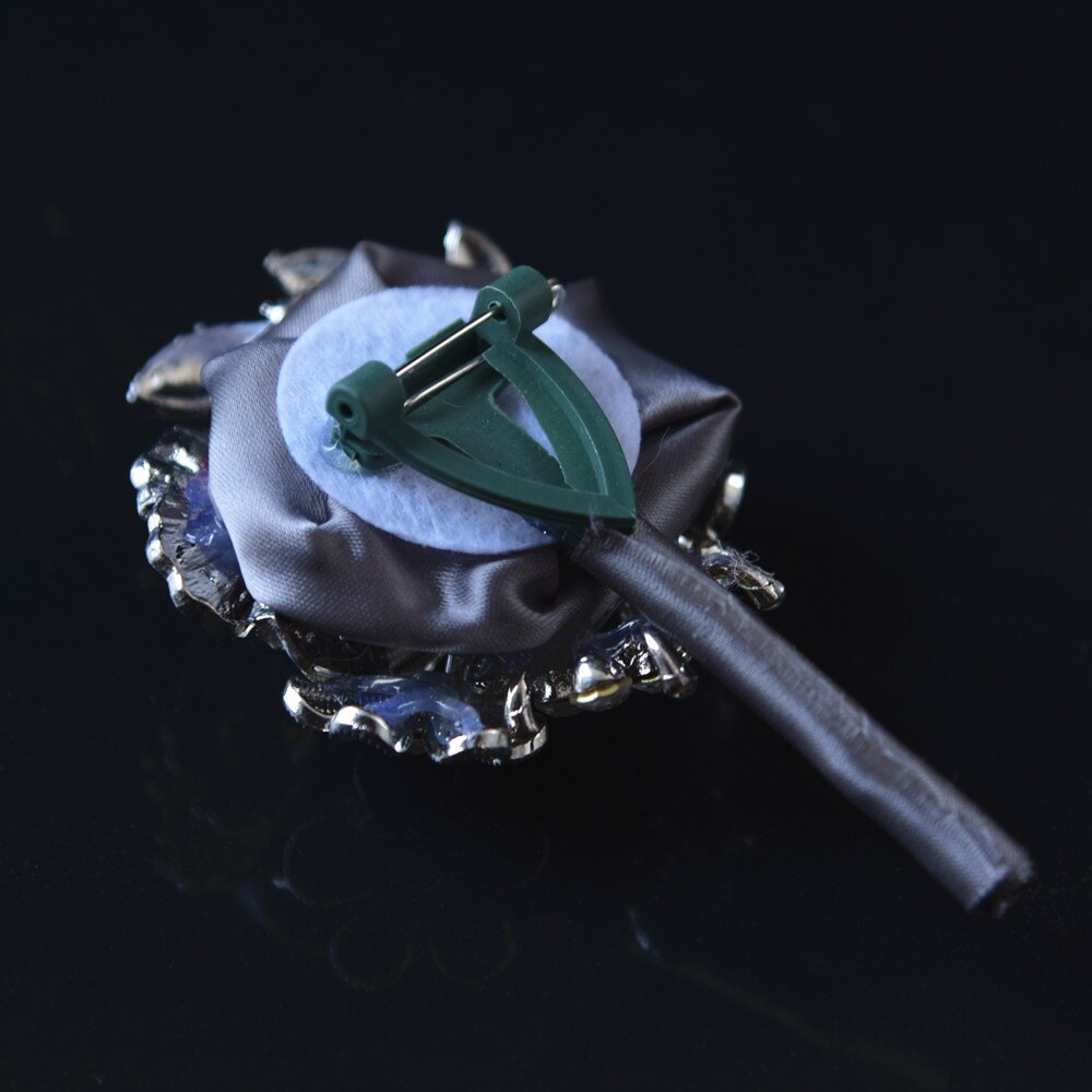 JaneVini Luxury Crystal Wedding Groom Corsages Ceremony Gray Brooch Wedding Boutonnieres With Pin Groomsmen Flowers Boutonniere