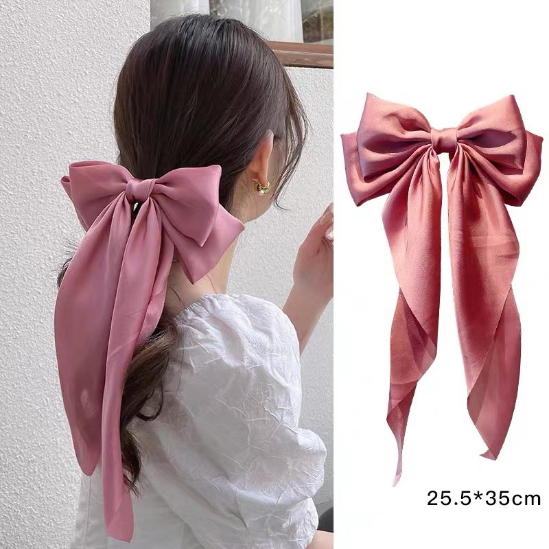Grampo de cabelo grande laço para mulheres, monocromático cetim rabo de cavalo hairpin, streamer vermelho elegante, acessórios simples para meninas, moda: CÉU AZUL