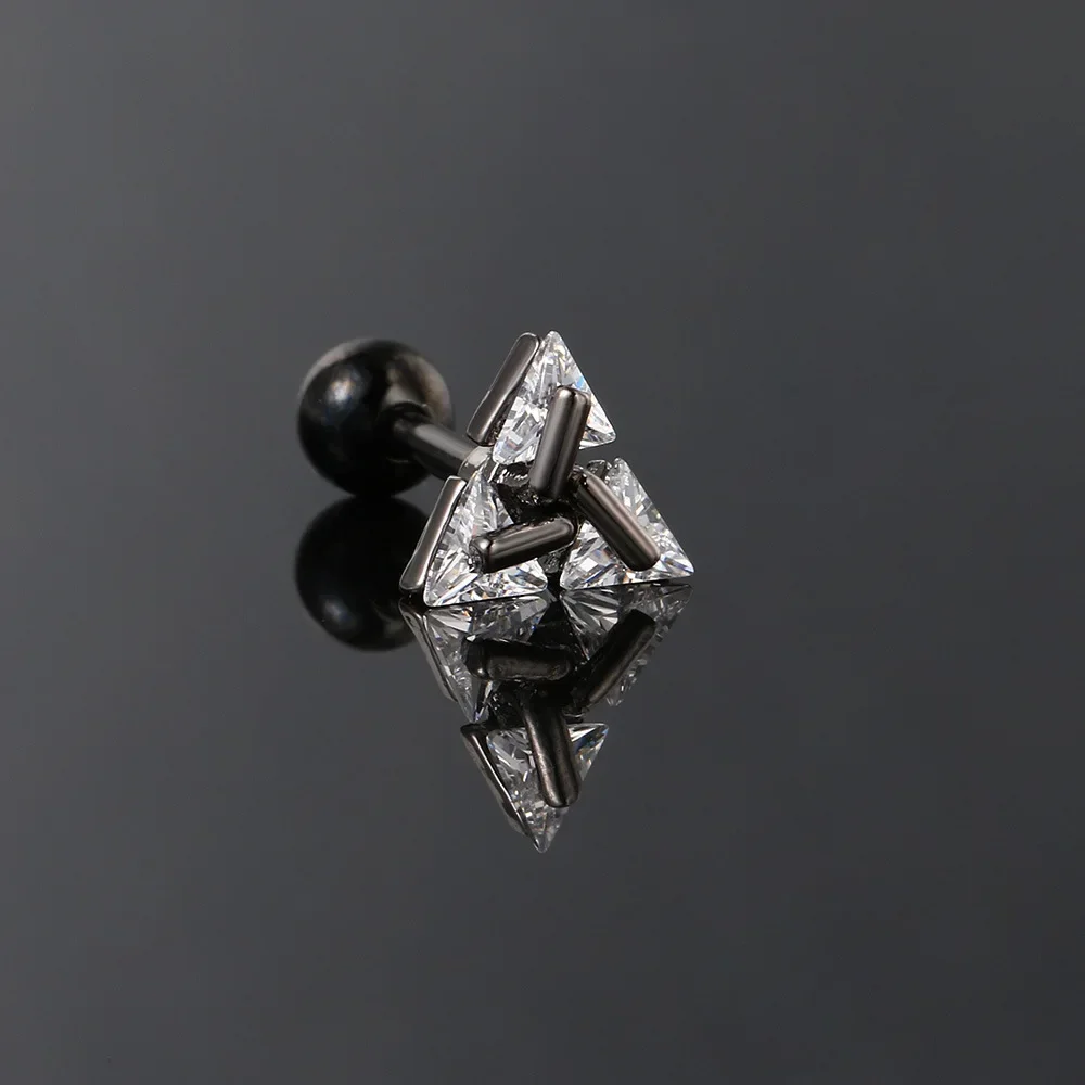 Triangular Mini Earrings Men Women Girls Stainless Steel Silver Color Helix Piercing Daith Screw Ear Stud Y2k Jewelry