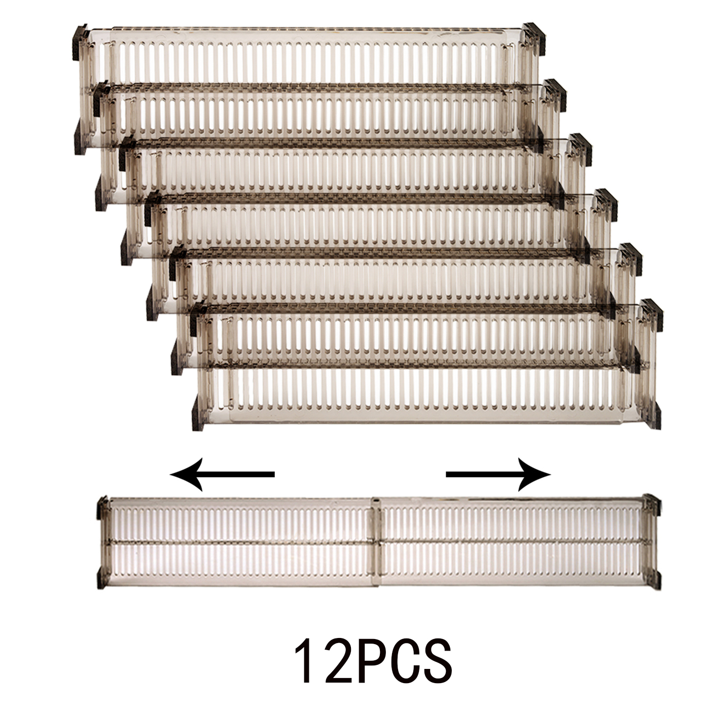 10 Divisor de cajón de plástico 5 juegos, divisores de almacenamiento de cajones para el hogar, divisores de cajones para almacenamiento y organización, combinación gratuita: Castaño
