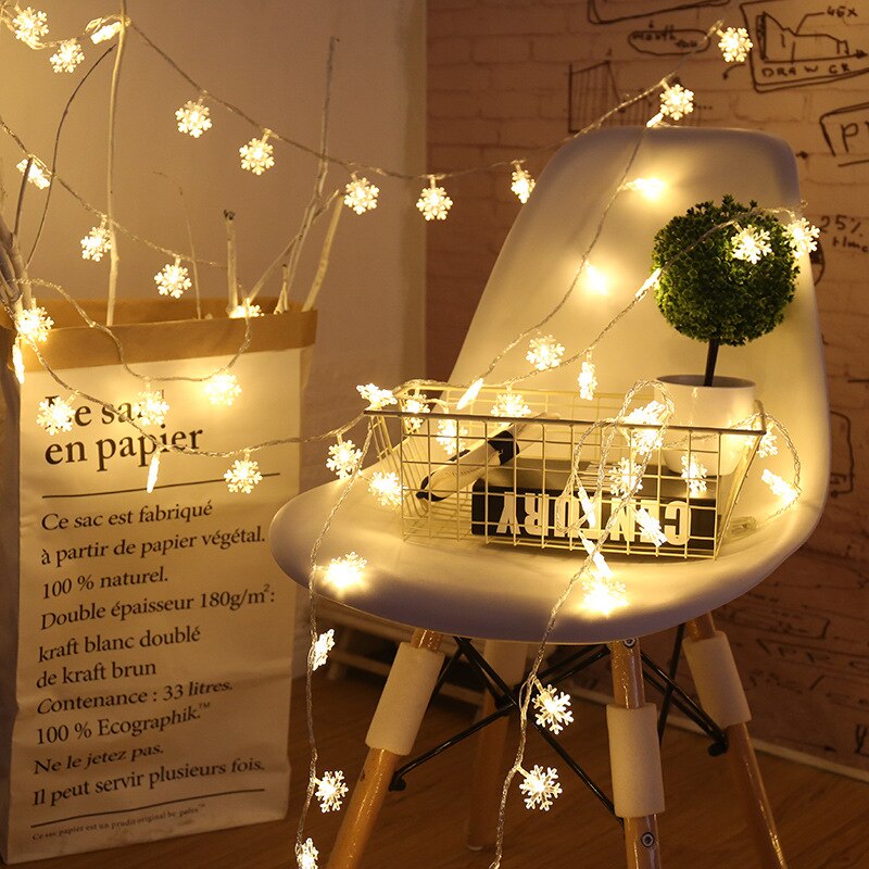 Merry Christmas 1.5M Colorful LED Snowflaker LED Garland String Lights Battery Powered Year Fairy Lights Garlands