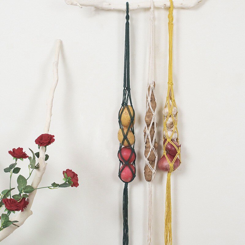 Macrame Hanging Fruit Basket Potato Storage Fruit Storage Onion Kitchen Organizer Wall Hanging Food Storage Containers