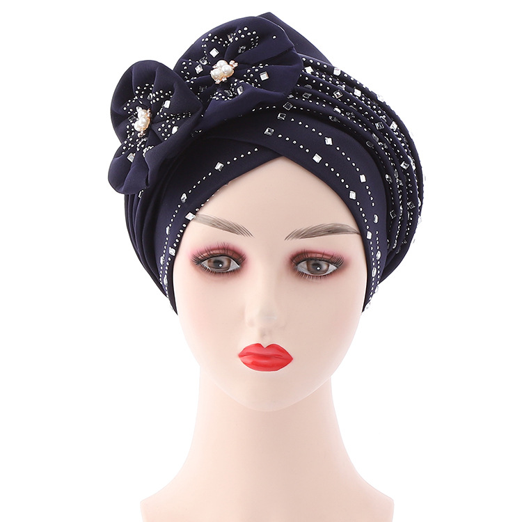 foulard femme africaine chapeau africain femme chapeau femme Bonnets pour Les Femmes Déjà Automatique Gele Hijab Aso Ebi Tête Écharpe Bandeaux Turban Chapeau pour Les Femmes Africaines Automatique Gele Aso Oke: Navy