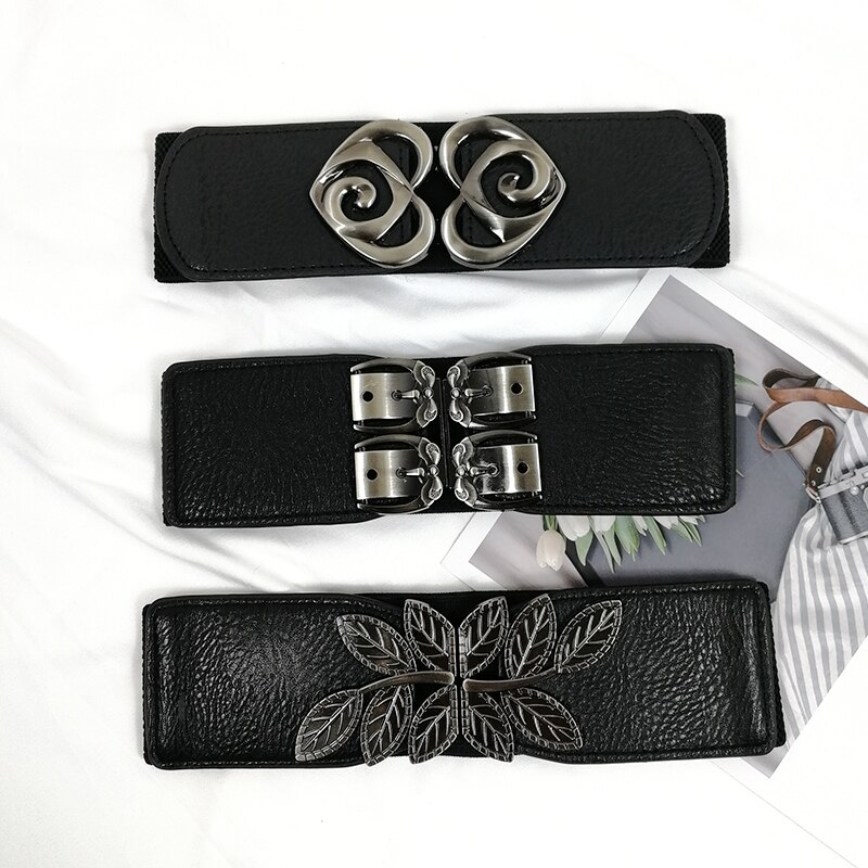 Cinturones de talla grande para mujer, faja ancha elástica, cinturón de vestir, cinturón de cintura elástica para mujer, cintos de cuero negro