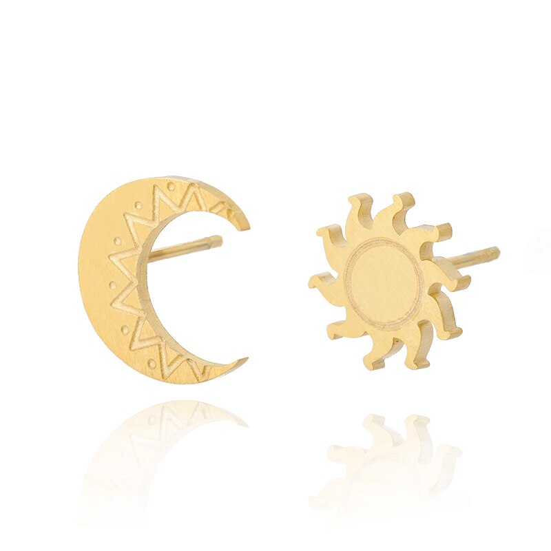 Trend Maan Zon Stud Oorbellen Voor Vrouwen Meisje Oorbellen Sieraden Roestvrij Staal Rose Goud Kleur Pendientes Bijoux Femme: Goud-kleur