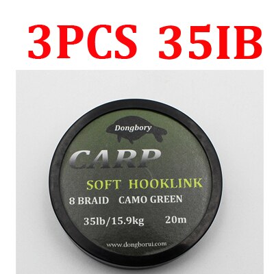 3PCS Braided Fishing Line Carp Fishing 8 Stand Braid Soft Hooklink Non Coated Multifilament Fishing Line for Carp Fishing Rigs: 3PCS-35LB