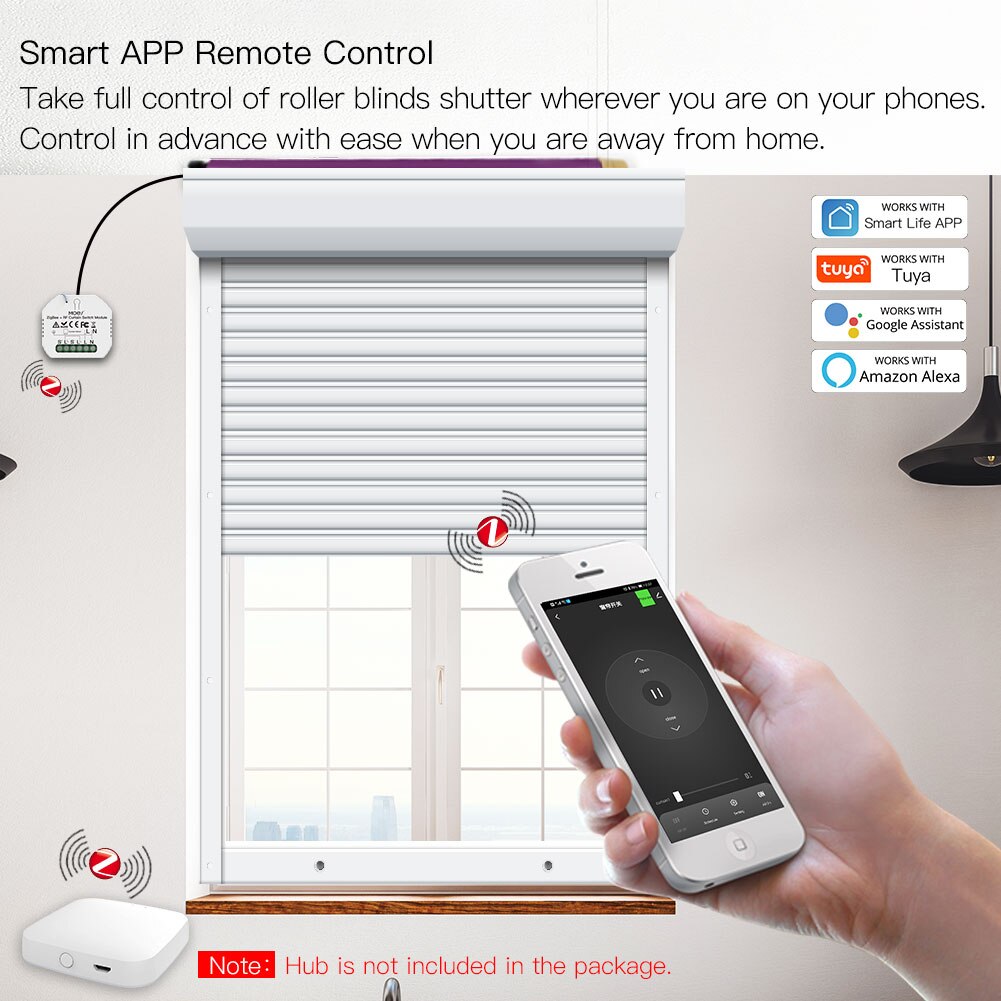 Módulo de interruptor de cortina inteligente Moes ZigBee RF433, para persiana enrollable motorizada, Motor 2MQTT, Tuya, APP inteligente Alexa y Google Home