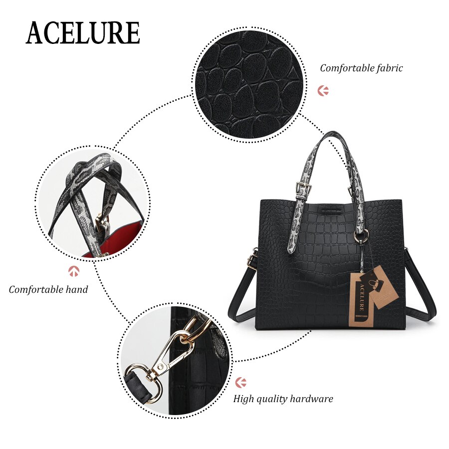 ACELURE Einfarbig Einfache Stil Weibliche Handtaschen Alligator PU Leder Schulter Taschen Für Frauen Alle-Spiel Damen lässig Crossbody