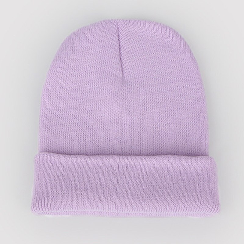 Dam enfärgade vintermössor varma stickade mössor för kvinnor män mjuk manschett skullies neongrön orange gul grå lila beige: Lt.purple