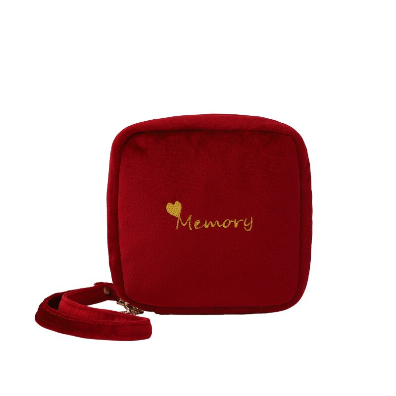 Doozeeepa feminino pequena maquiagem saco meninas higiênico guardanapo saco de armazenamento bonito veludo maquiagem almofadas sanitárias organizador saco de cosméticos: Burgundy