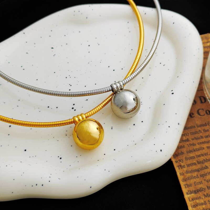 Moderne Sieraden Ronde Bal Hanger Ketting Populaire Stijl Messing Gouden Zilveren Vergulde Choker Ketting Voor Vrouwen