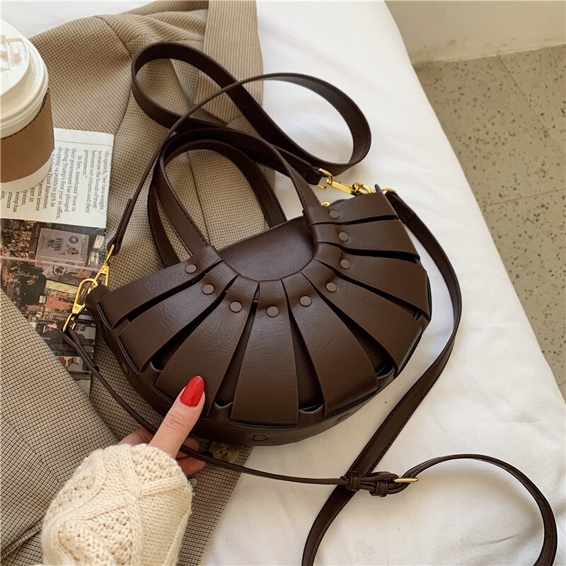 Semicircle Small Pu Leather Crossbody Bags for Women Trend Branded Trending Women's Shoulder Handbags Tote: Coffee