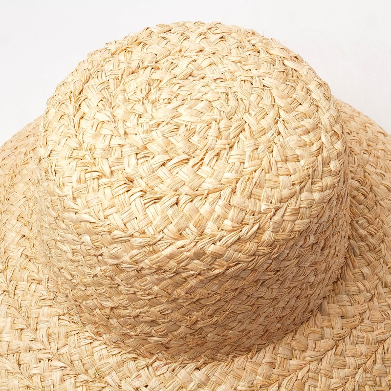 Sommarhattar för kvinnor retro platt hängande hatt brätte handgjord raffia stråhatt dam utomhus solskydd strand halmhatt