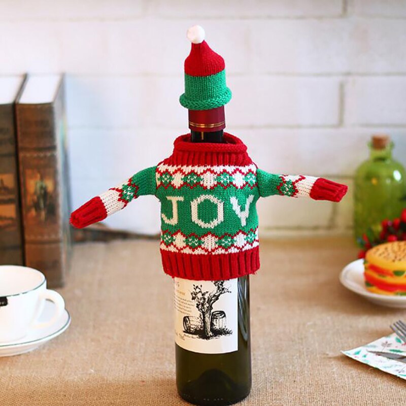 Świąteczne ubranko na butelkę robić wina dzianinowa dekoracja dla butelki czerwonego wina święty mikołaj drzewo łosia nowy rok jadalnia wystrój stołu dekoracje świąteczne nowość