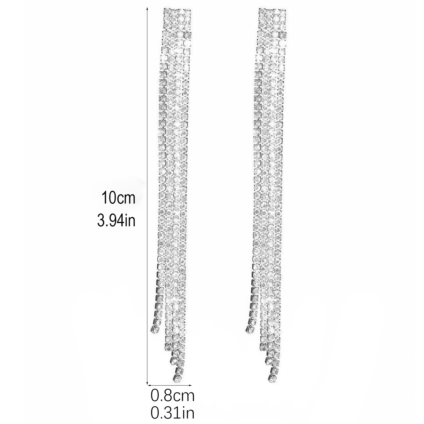 Treazy-Strass cristal borla brincos longos para mulheres, brincos pendurados pendurados, festa de casamento, brincos nupciais, brilhantes, 4 linhas