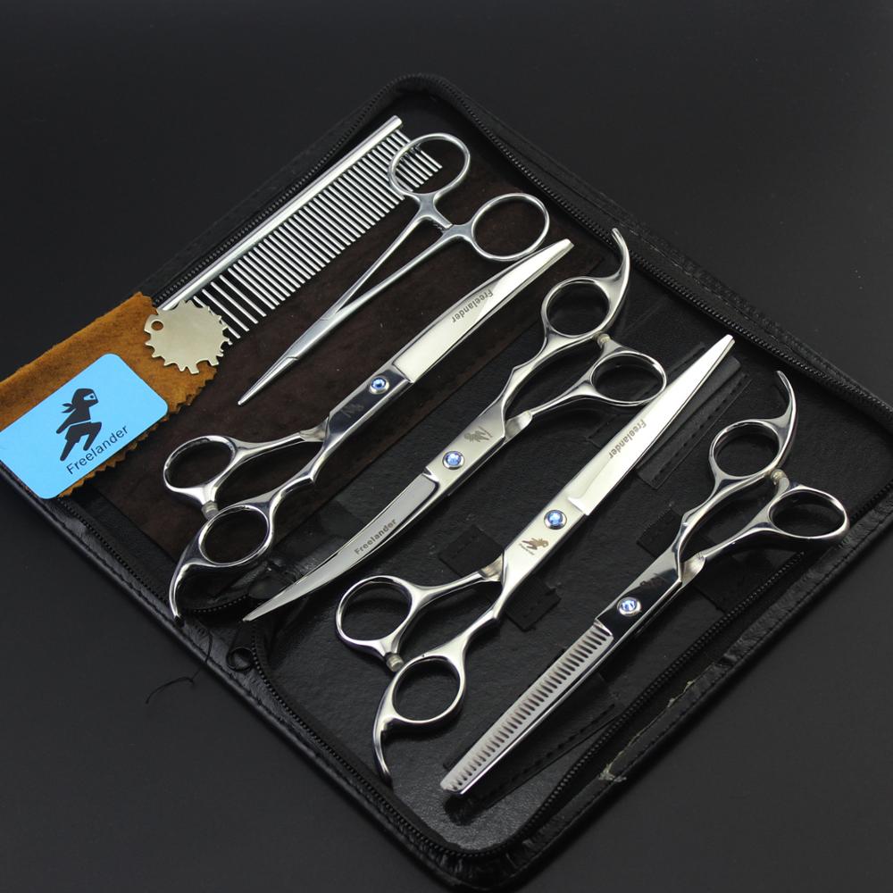 7.0 Inch Sliver Pet Grooming Schaar Set Straight Cut Tanden Cut Dichte Tanden Schaar Kat Hond Grooming Schaar Kit: scissors add case