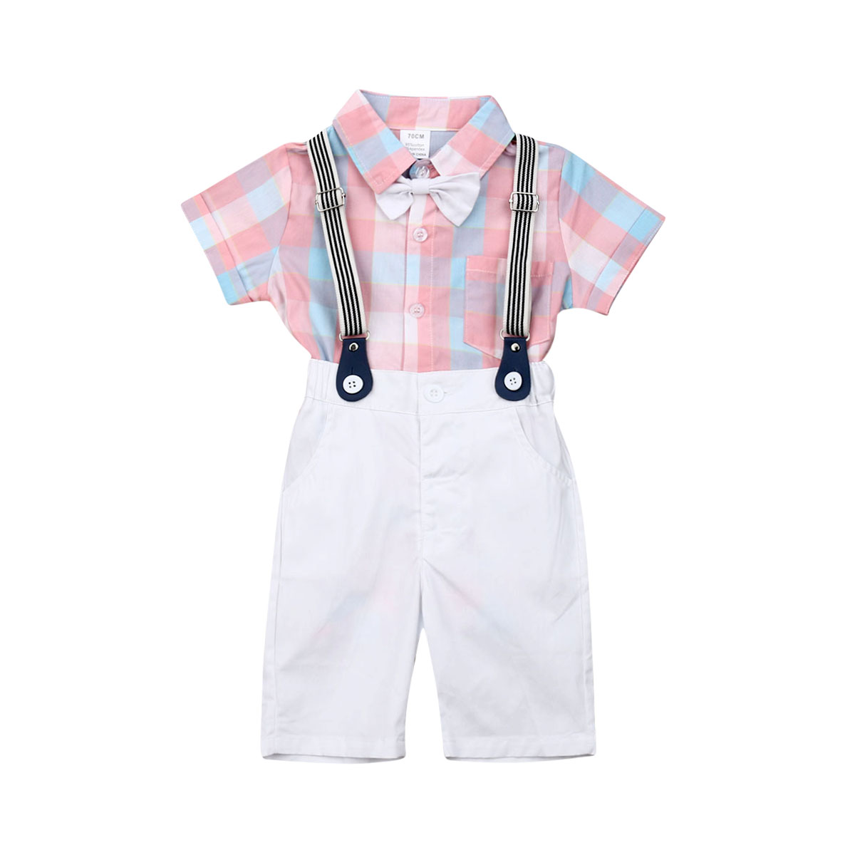 Toddler Infant Baby Clothes Boys Gentleman Suits Outfit Clothes Plaid shirt Top Shorts Kids Clothing Boy Set: 6M