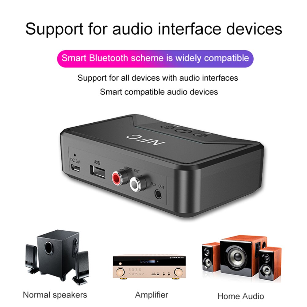 Wireless Audio Receiver NFC Bluetooth5.0 Audio Receiver 3.5mm AUX Jack RCA USB Disk Wireless Music Adapter for Amplifier Speaker