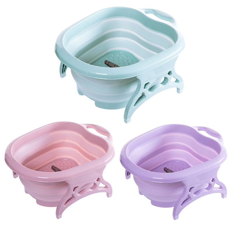 Folding Foot Tub Portable SPA Plastic Soaking Basin with Massage Wheel Roller Washing Bucket Bathtub Pedicure Tool