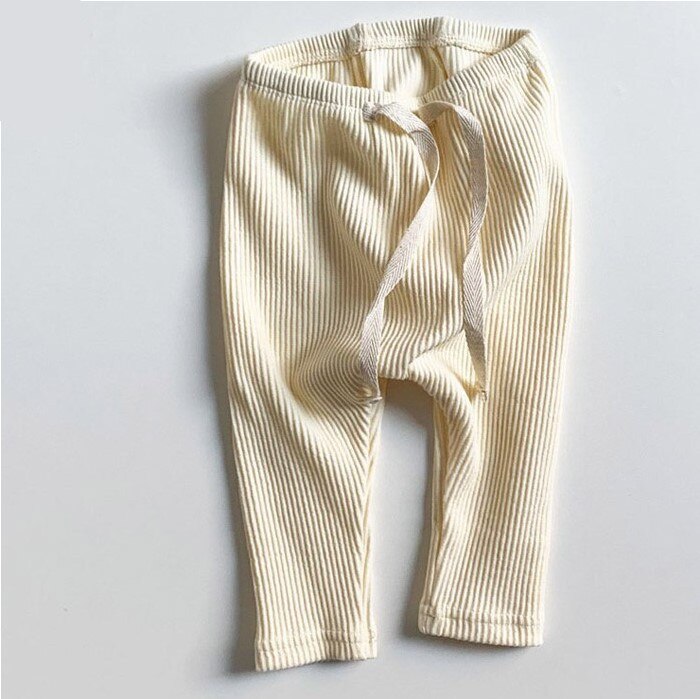 Infant Kids Baby Meisjes Jongens Geribbelde Broek Solid Slim Fit Gestreepte Geplooide Elastische Band Bodems Lange Wilde Mode Broek: Beige / 3M