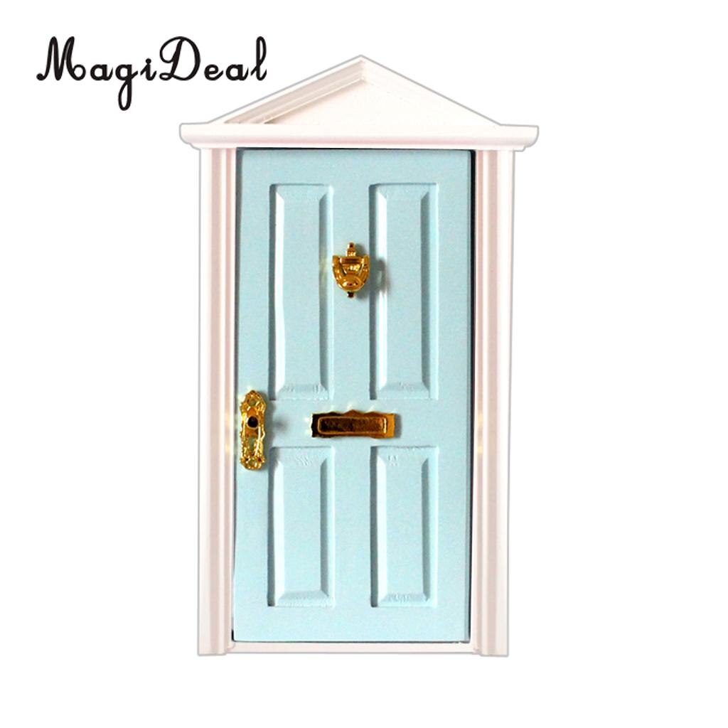 MagiDeal 1:12 Dolls House Miniature Wooden Steepletop Open Door with Hardware for Dollhouse Bedroom Bathroom Kids Toy 5Colors: Blue