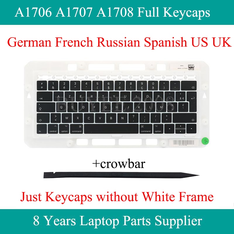Origianl niemiecki francuski rosyjski hiszpański US UK całe klawisze dla Macbook Pro 13 "15" A1706 A1707 A1708 klawiatura klucz Cap 2016 2017