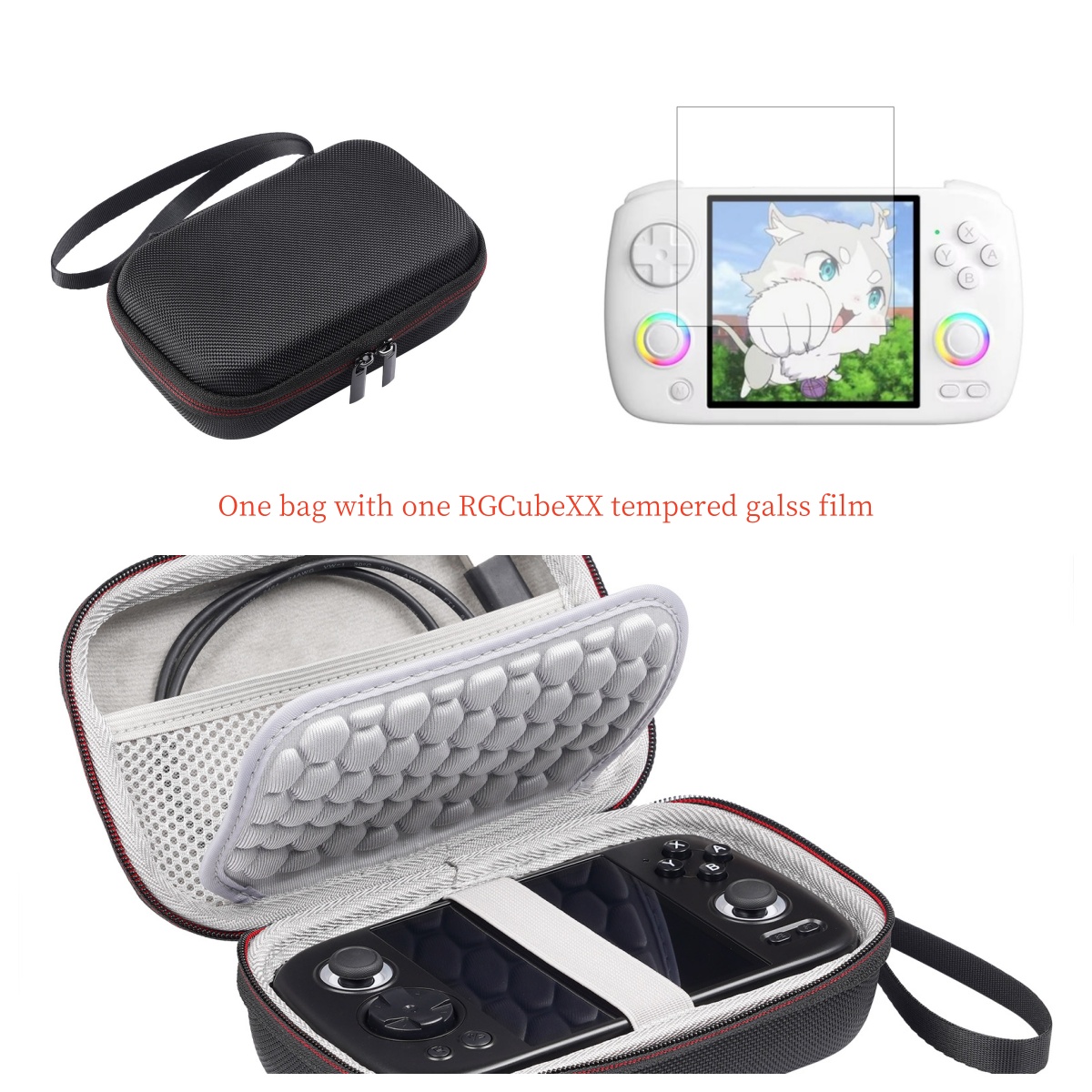 Anbernic RG Cube Case RG CubeXX Retro Console Storage Bag Handhled RGCubeXX Cases Game Accessories Cable Storage Box Bags: Ruby Red