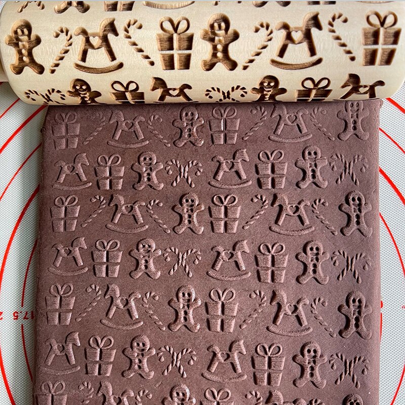 Julkavel med mönster renblomma trä bakning kakor kexfondant tårtdeg graverad embossing roller: U-trojansk häst