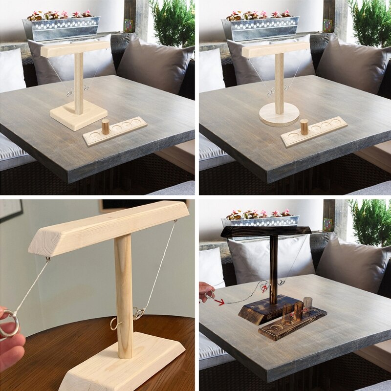 Ring Toss Spelletjes Voor Kinderen Volwassenen Houten Mini Ring Toss Spel Met Shot Ladder Bundel Toss Bumperkleven Game Set Voor 2 Haken