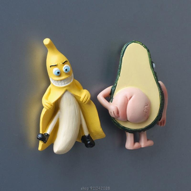 Imanes divertidos de fruta, plátano y aguacate para nevera, pizarras, decoración del hogar, objetos magnéticos, 3D