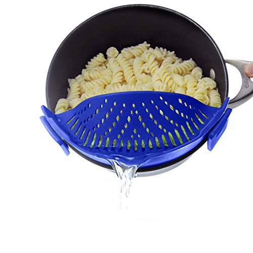 Colador de tensión de drenaje de cocina, colador de silicona con Clip, se adapta a todas las ollas y cuencos, Clip embudo escurridor gadget de cocina: Navy blue
