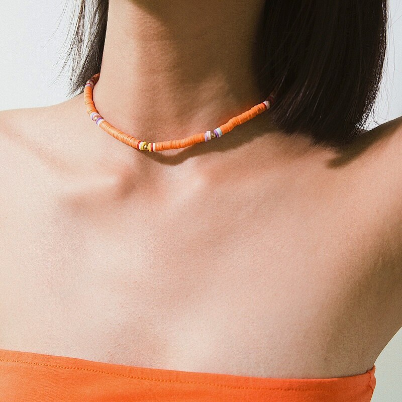 Zachte Aardewerk Choker Ketting Voor Vrouwen Kleurrijke Kralen Kraag Polymeer Klei Ketting Boho Surfer Chocker Sieraden