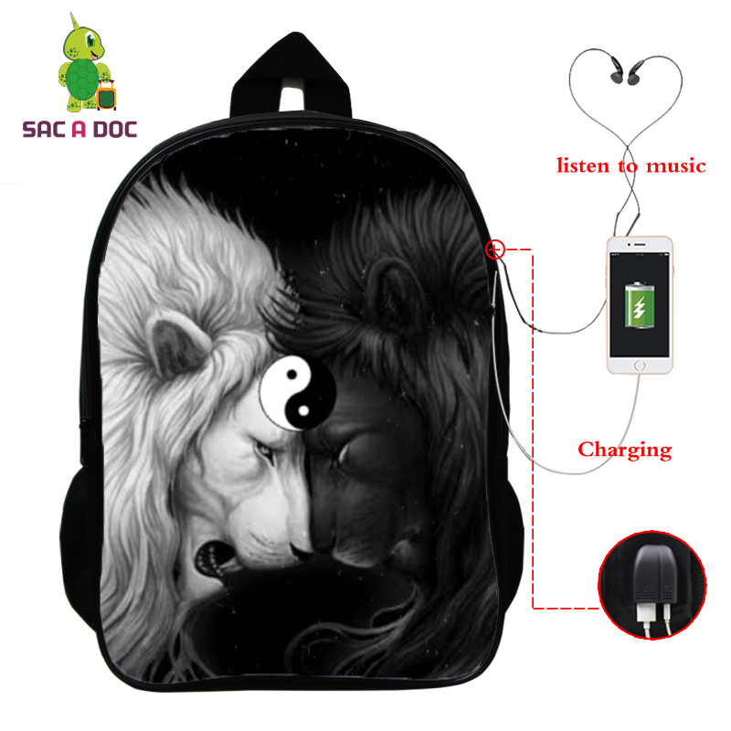 Laptop-rucksack für jungen und mädchen, reise- und schulrucksäcke mit 16- zoll-usb-ladeanschluss, löwenmuster, 3d schultaschen für teenager: 0 löwen 76