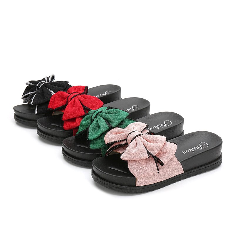 Slippers Teen Girls Summer Bowknot Slippers Korean Children Wild Thick Sandals Non-slip Beach Shoes Slippets