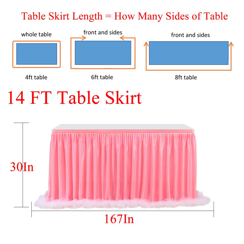 Tutu Table Skirt Mesh Desk Skirt Party Supplies for Party Wedding Birthday Home Decors (Long Yarn, White)