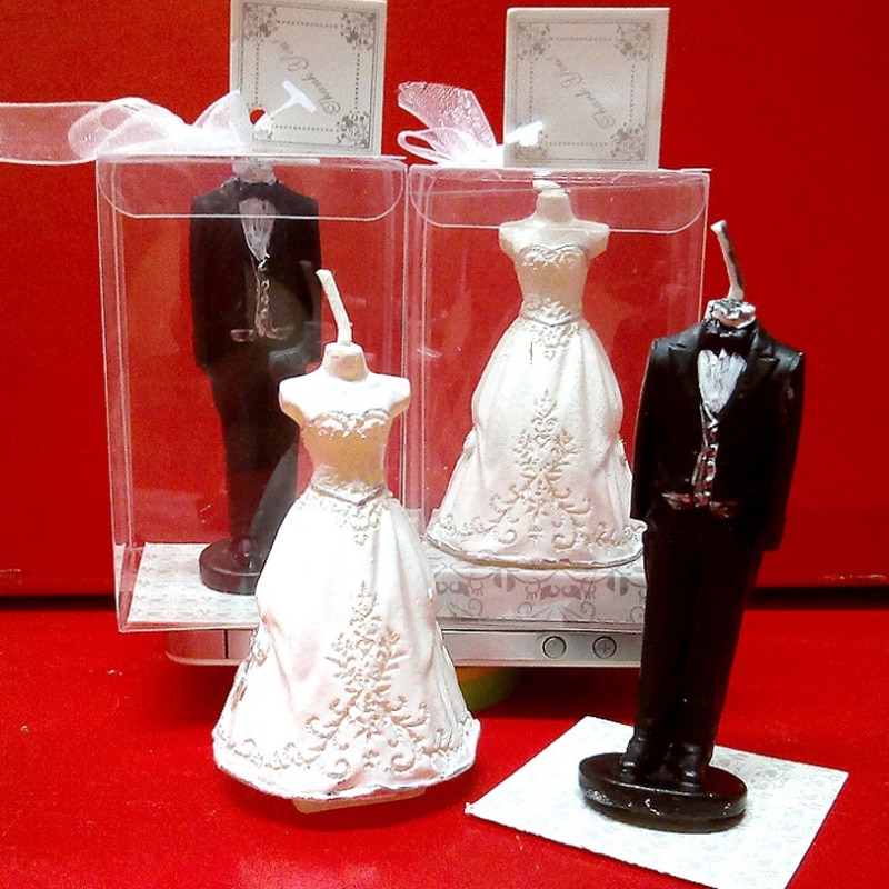 2 pcs/set Beautiful marriage proposal wedding candles dress shape candle for wedding supplies
