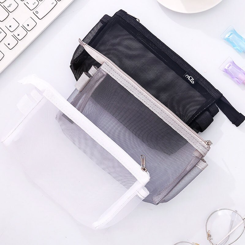 Simple Transparent Mesh Pencil Case Office Student Pencil Cases Nylon Kalem Kutusu School Supplies Pen Box Astuccio Scuola