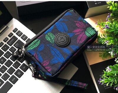 women Korean canvas clutch fabric coin purse female three-layer zipper mobile phone key bag card coin bag medium: 13a