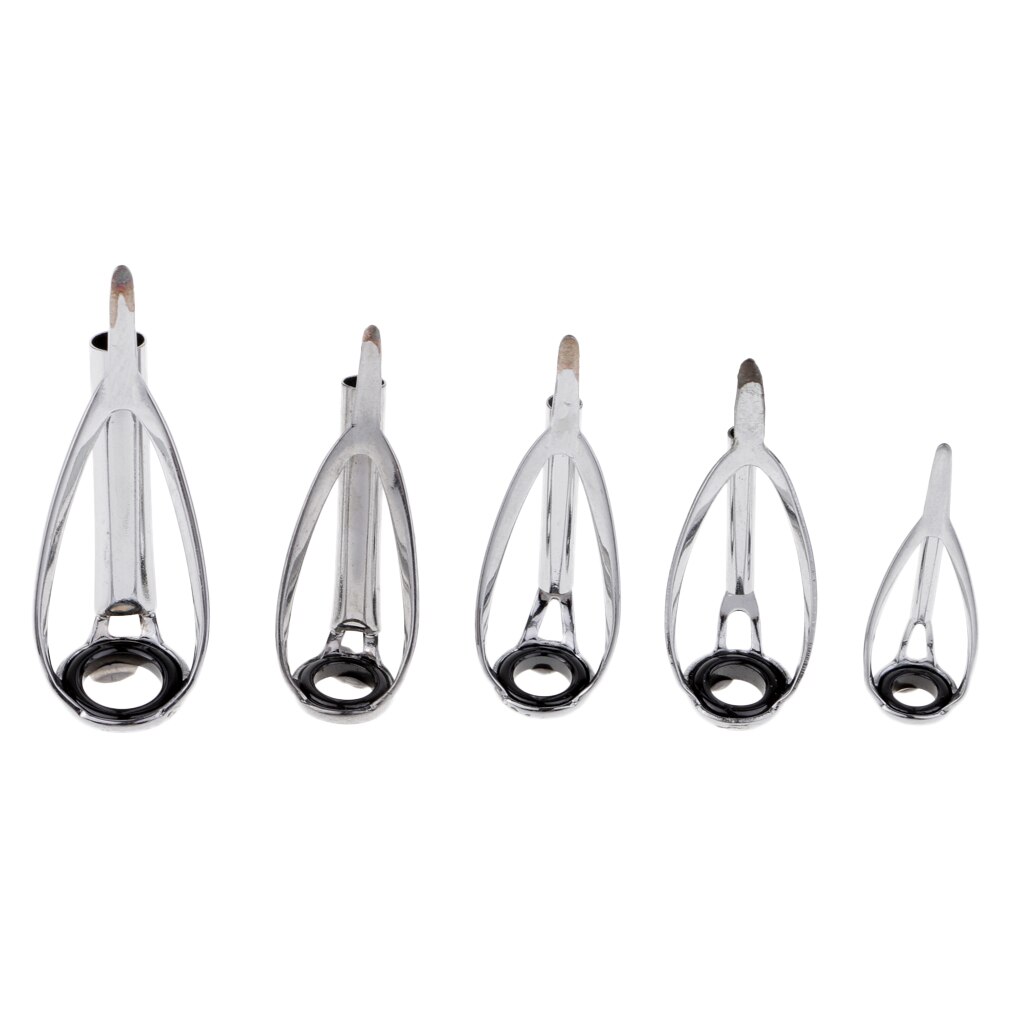 5pcs Fishing Rod Pole Guides SIC Ring Tips Top Eye Rings Repair Kits Mixed Sizes 1.3mm - 3.5mm