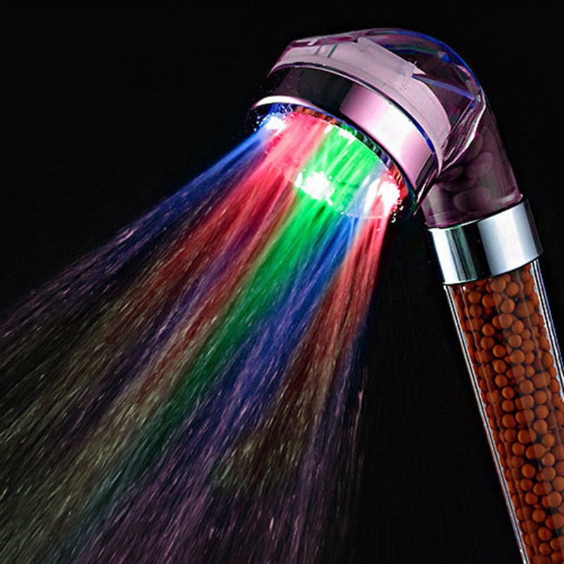 Regadera con luz LED para cabezal de ducha de baño, Boquilla pequeña, Control de temperatura, luz de Color, terapia de aniones, cabezal de ducha de baño y baño