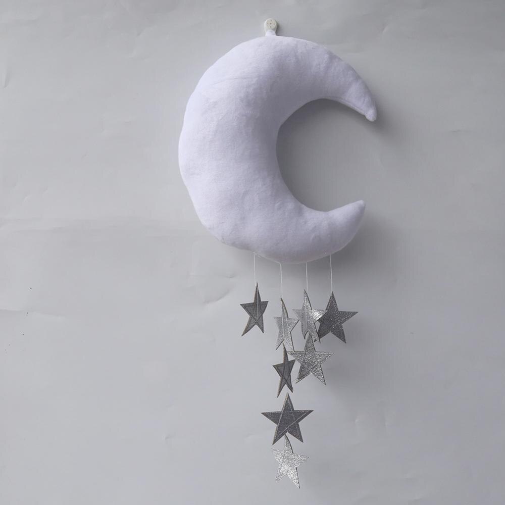 Baby seng hængende legetøj soft star moon crib vedhæng sengetøj sæt ornament dejlige sky væg indretning udstoppet legetøj: Hvid og sølvfarvet