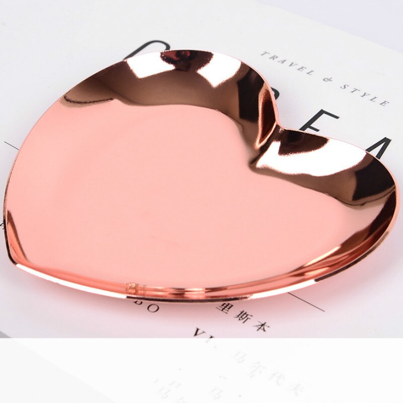 Plaque à bijoux en forme de coeur nordique Ins or bijoux anneau plateau métal bijoux stockage présentoir décoratif amour plaque: Rose