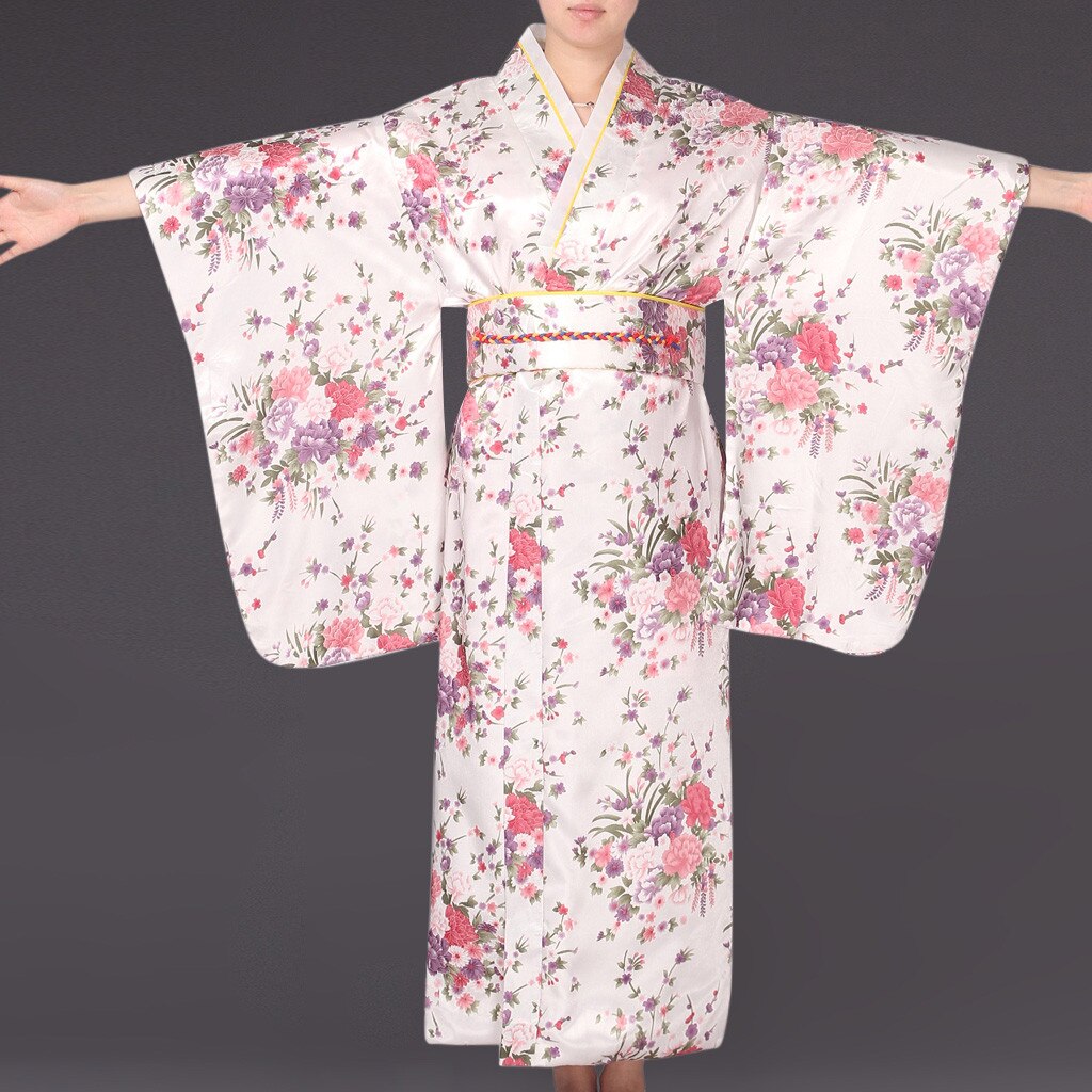 Modne sukienki luźna japońska satynowa sukienka sztucznego jedwabiu kimono z długim rękawem kobieta czerwony nadruk szlafrok szata tenisowa