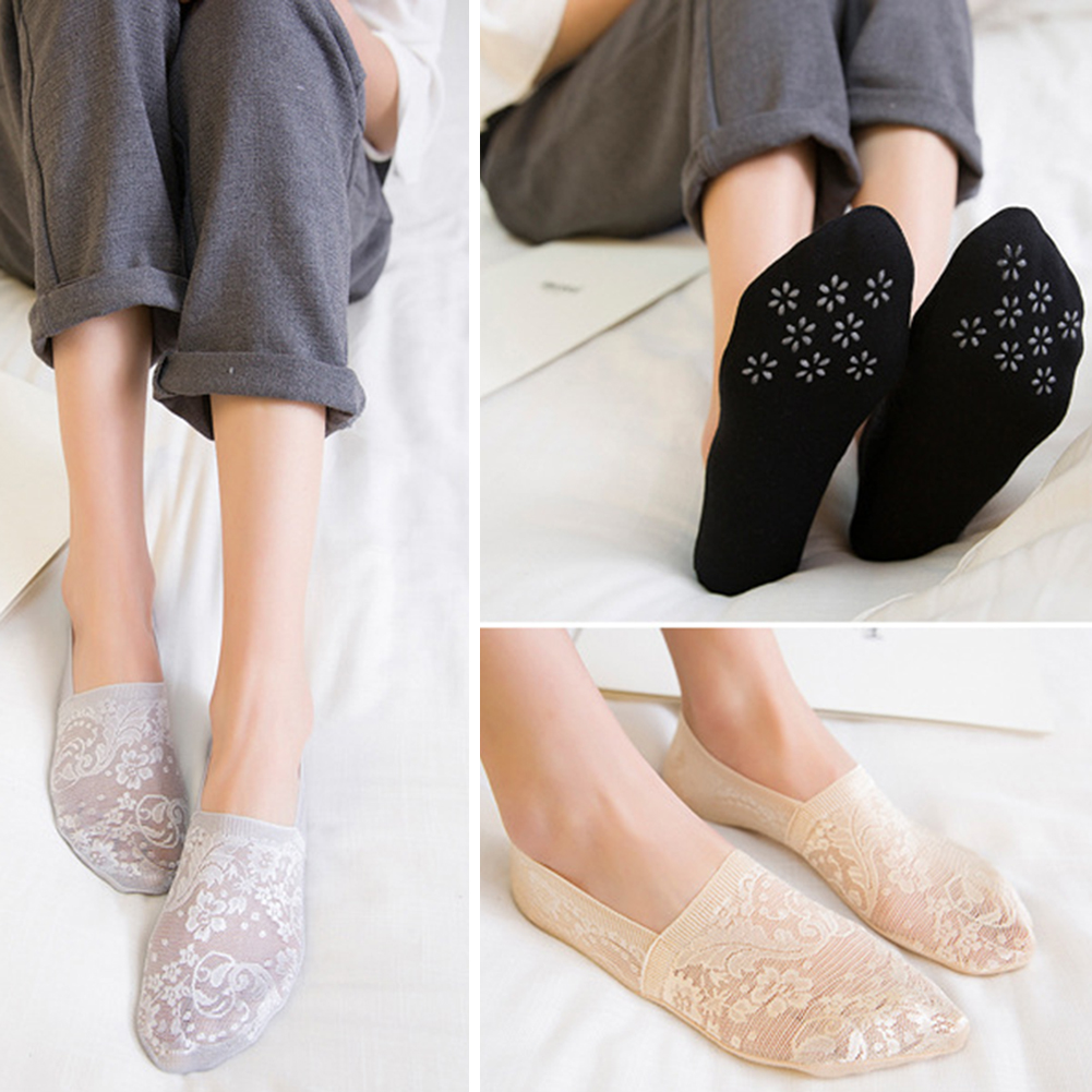 Invisible Boat Socks Womens Lace Non-Slip Invisible Low Cut Socks Toe Ankle Sock Dark Nude Nude Summer Lady Acc