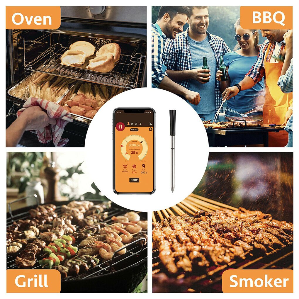 Koken Thermometer Vlees Temperatuur Meter Bbq Draadloze Temperatuur Probe Bluetooth Barbeque Thermometer