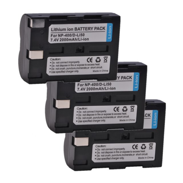 D-Li50 NP-400 NP400 DLi50 Battery for Pentax K10D K20D, Konica Minolta DiMAGE A1, A2, Dynax 5D, 7D, Maxxum 5D, 7D, Sigma SD15: 3x Battery