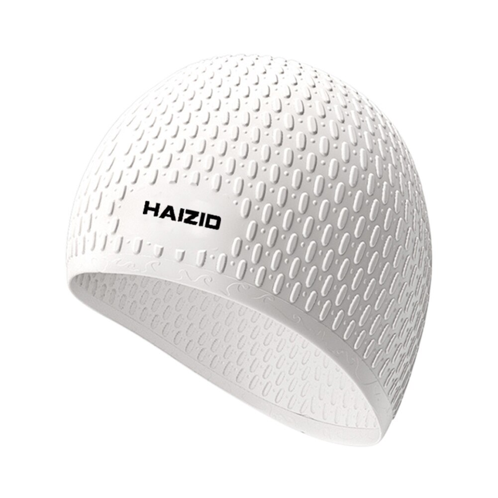Silicone Waterproof 3D Elastic Swimming Caps For Men Women Long Hair Swimming Hat Cover Ear Bone Pool Adult Swim Cap: White